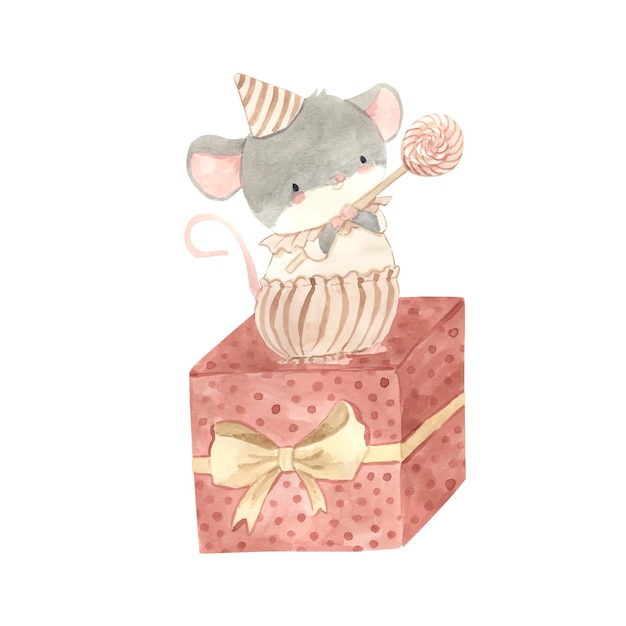 Mouse  watercolor illustration for kids