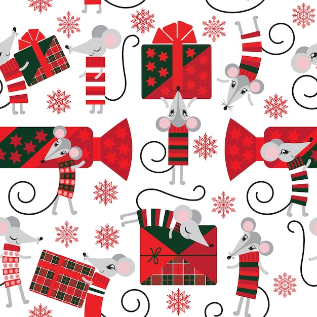 Mouse with gifts seamless pattern