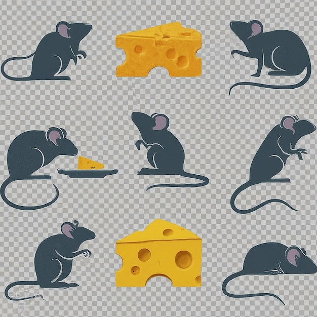 mouses cheese cartoon flat icon set