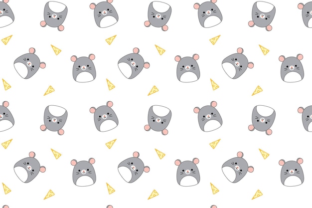 Mouses and cheese on seamless pattern Squishmallows Background with mouse Kawaii Vector