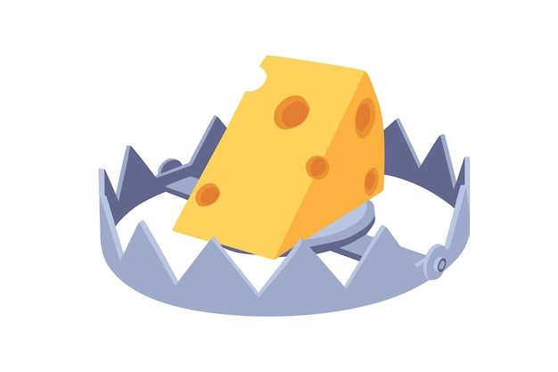 Vector mousetrap cheese on a white background