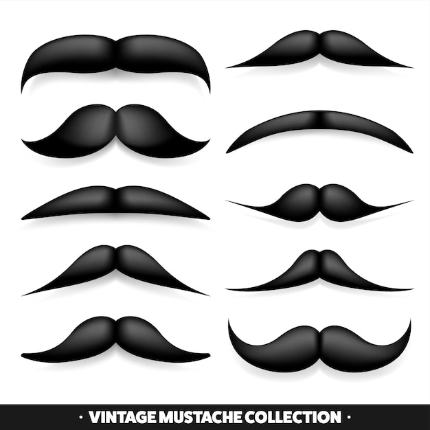 Moustache geïsoleerd op wit zwart vector vintage snor gezichtshaar kapperswinkel retro collectie