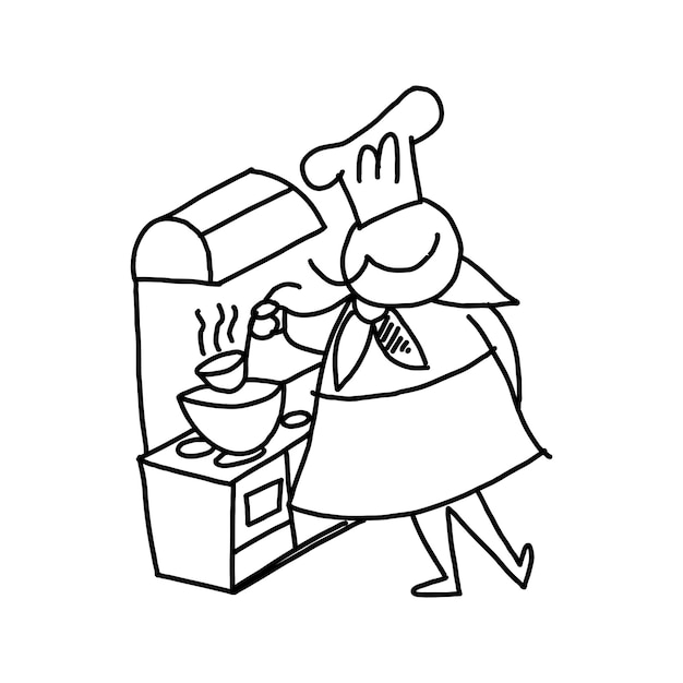 Moustache kok in chef-kok kostuum Cartoon stijl