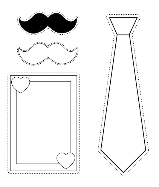 Vector moustache tie and picture frame drawings to cut and glue in fathers day