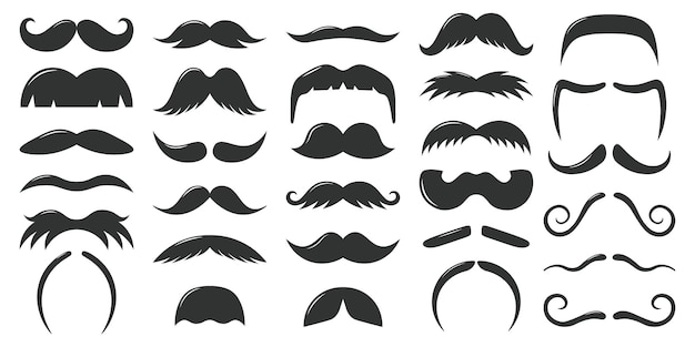 Moustaches symbols. vintage male moustaches silhouette, funny black mustaches  illustration set. retro gentleman moustaches. hipster man element for photo. different accessories collection