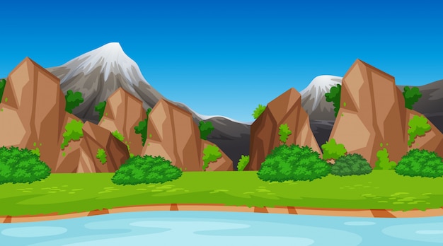 Vector moutains on river scene