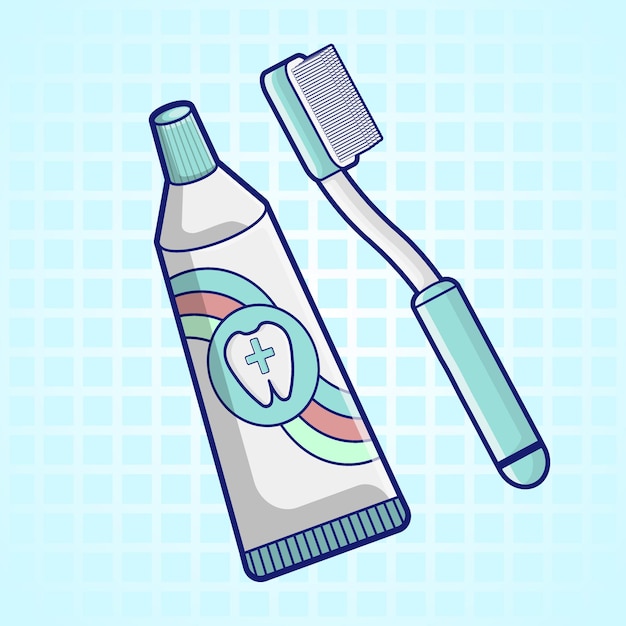 Mouth care toothbrush and toothpaste cartoon vector illustration