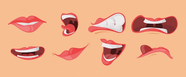 Vector mouth expressions facial gestures set in cartoon style