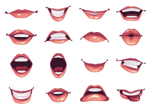 Mouth lips character emotions open and closed man woman animate facial expressions isolated set