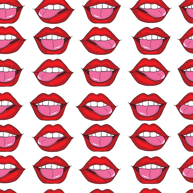 Vector mouth pop art seamless pattern