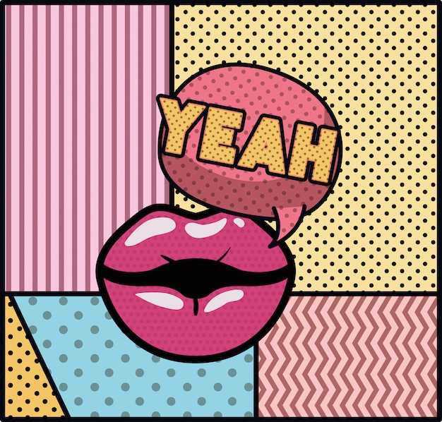 Vector mouth saying yeah pop art style