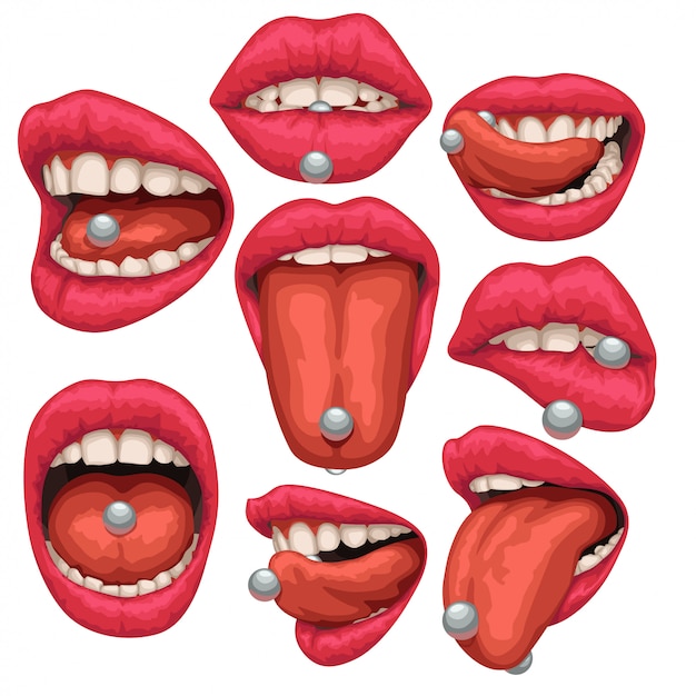 Vector mouth with pircing set