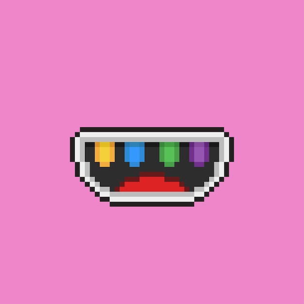 mouth with rainbow teeth in pixel art style