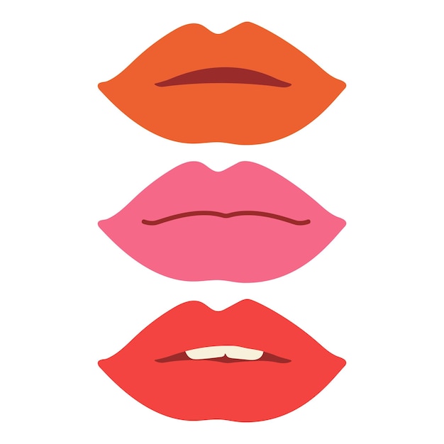 Рот с высунутым языком, губы дуют розовым и открытым ртом с глазами Различные мимические эмоции и выражения лица Векторная иллюстрация в винтажном стиле ретро Цветок