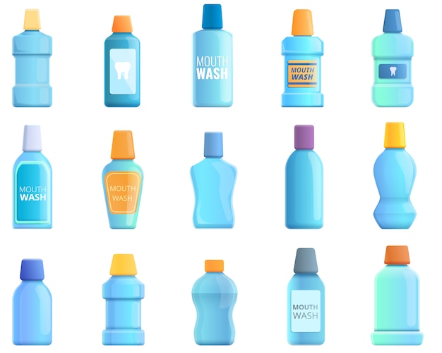 Vector mouthwash icons set. cartoon set of mouthwash vector icons