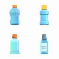 Vector mouthwash icons set cartoon vector mint liquid for rinsing mouth