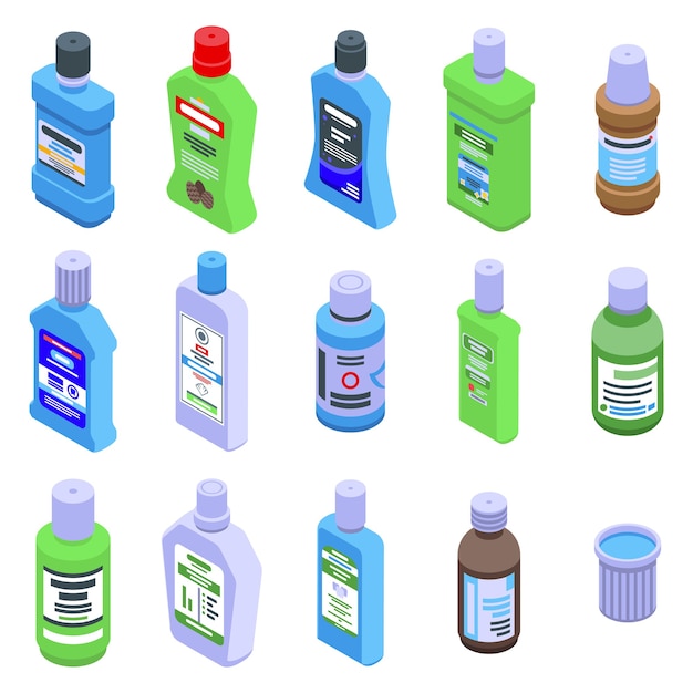 Mouthwash icons set.