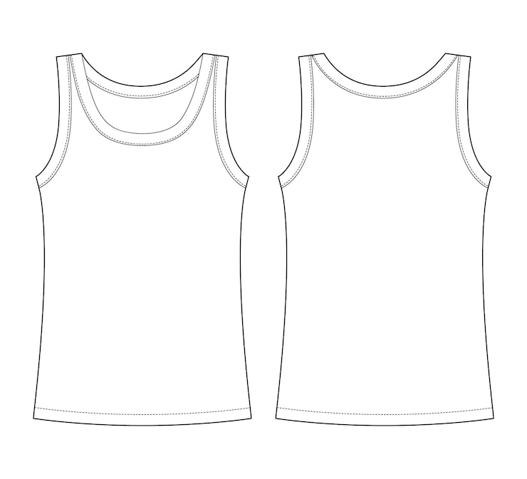 Mouwloze tanktop technische schets. Kinderen meisje overzicht t-shirt ondergoed.