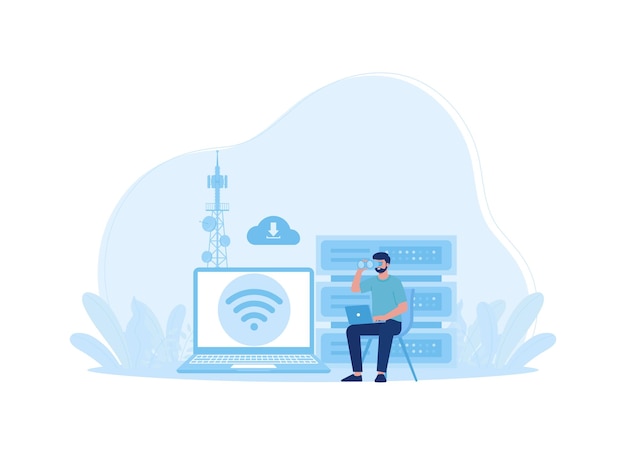 Move files to cloud storage with a wifi connection concept flat illustration