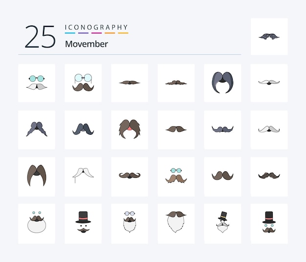 movember 25 line filled icon pack including movember moustache male beared movember