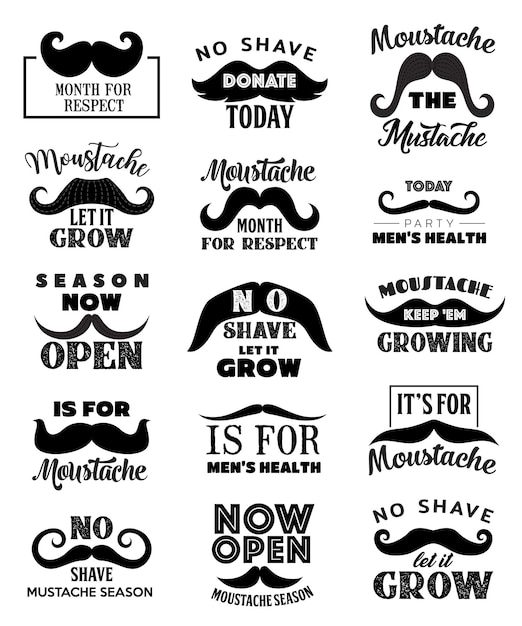 Vector movember mannen gezondheid snorren belettering pictogrammen