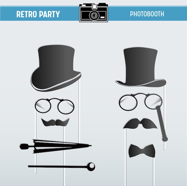 Movember retro party afdrukbare bril, hoeden, snorren, maskers voor photobooth rekwisieten in vector