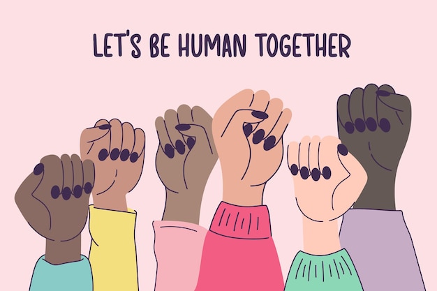 Movement against discrimination inequality antiracism Allyship woman feminism International woman day Multicultural hands holding Community team concept Racial equality