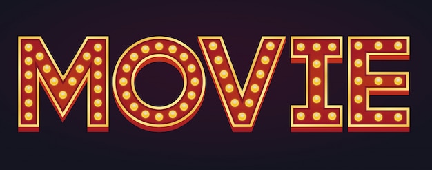 Vector movie banner alphabet sign marquee light bulb vintage