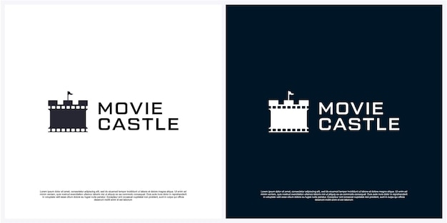 Movie black with castle logo design premium premium vector