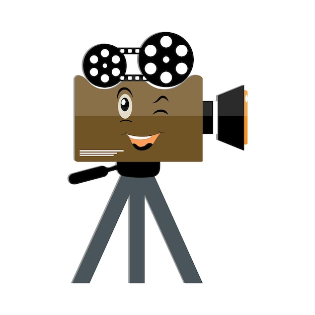 Movie camera mascots character Retro movie film mascot cartoon style Vector hand drawn illustration