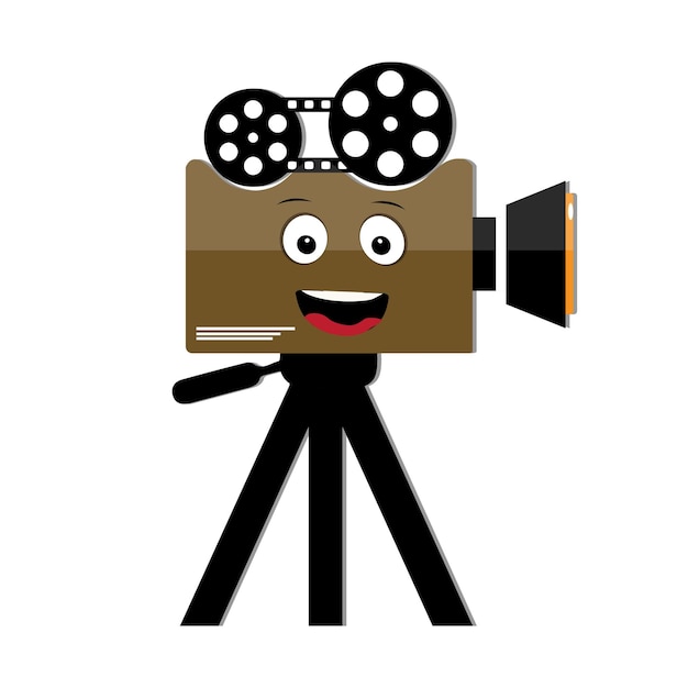 Movie camera mascots character Retro movie film mascot cartoon style Vector hand drawn illustration