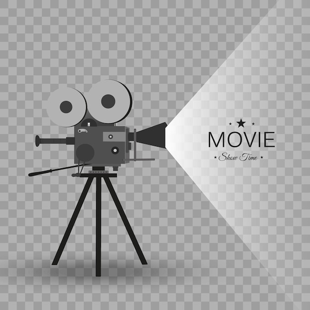 Movie camera, vector illustration. Installed on a transparent background.Cinema equipment.