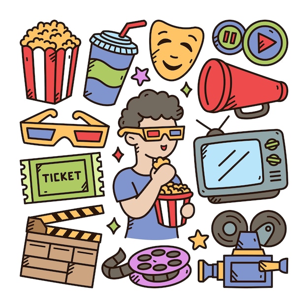 Vector movie cinema doodle illustration