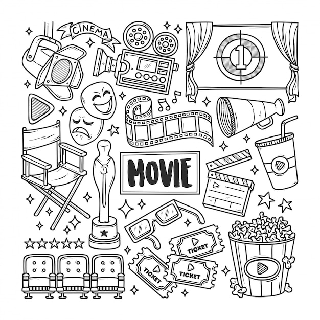 Movie Cinema Hand Drawn Doodle Coloring