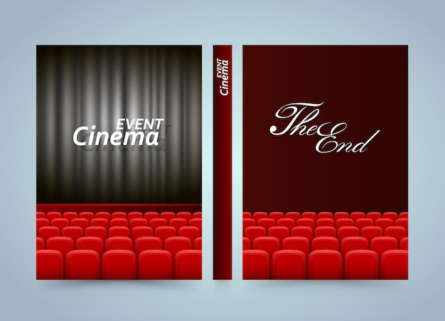 Disegno del manifesto della prima del cinema cinematografico. libro di pellicola banner. carta formato a4, elemento di design modello, sfondo vettoriale