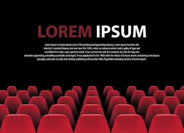 Movie cinema premiere poster design with white screen and rows of red chairs in the darkness