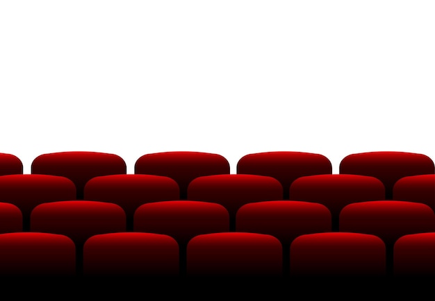 Vettore cinema con schermo bianco sala cinematografica con sedili rossi e schermo bianchi vuoti sfondio vettoriale