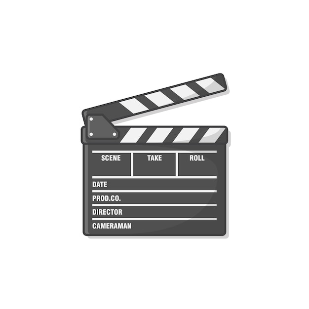 映画カチンコアイコンイラスト。シネマクラッパーボードアイコン。映画制作