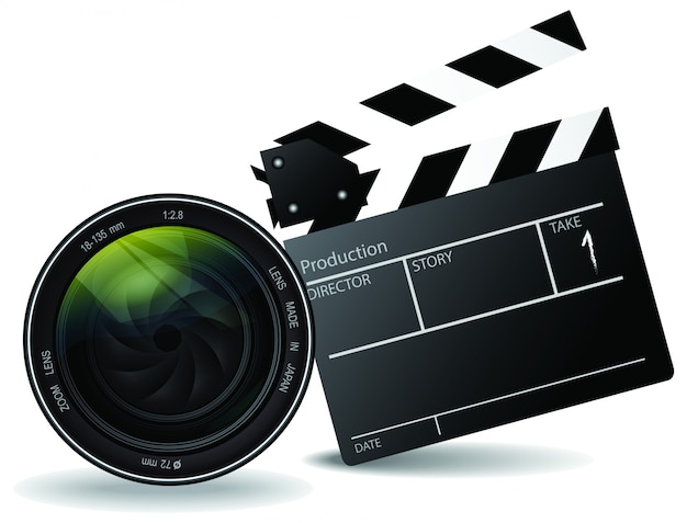 Movie clapper board and lens vector, movie and entertainment concept