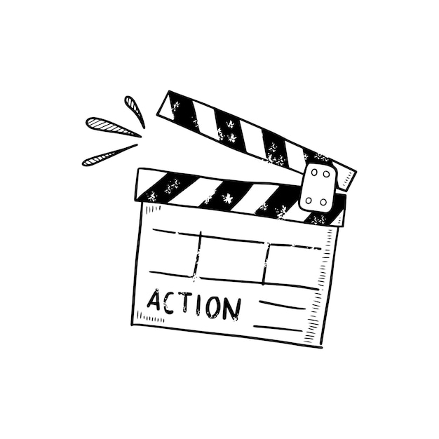 Movie clapperboard doodle icon The board clap to start the video clip scene