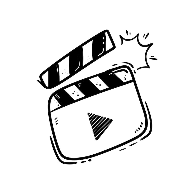Movie clapperboard doodle icon The board clap to start the video clip scene