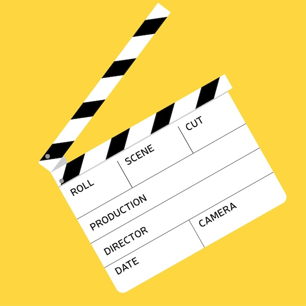 movie clapperboard isolated on yellow background. Vector illustration.