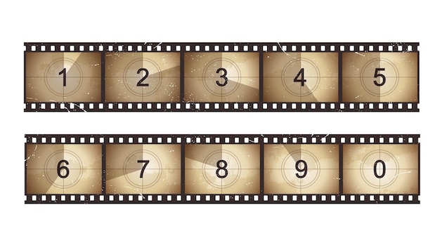 Vector movie countdown old grunge film strip