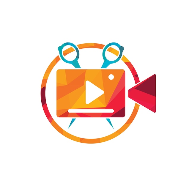 映画フィルム エディターのベクトルのロゴのデザイン ビデオ編集のロゴのコンセプト