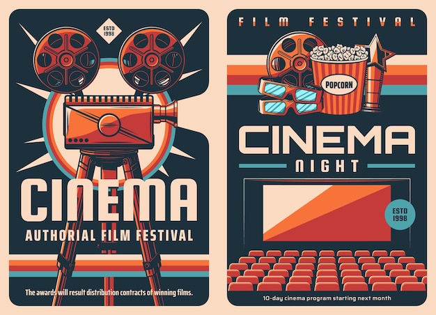 Vector movie film festival retro poster cinema projector