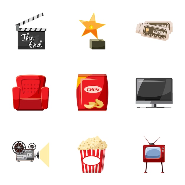Movie icons set, cartoon style