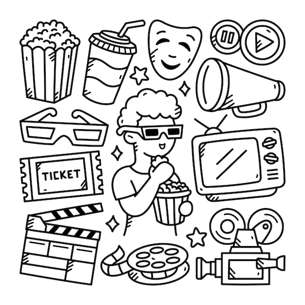 Vector movie line doodle illustration