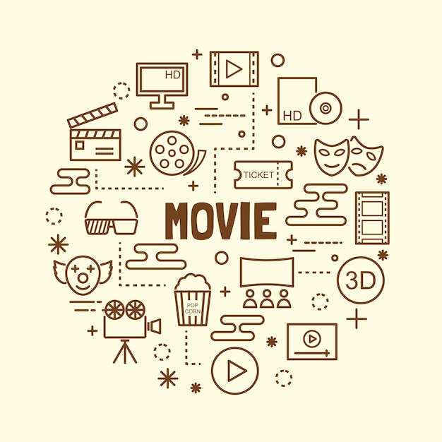 Movie minimal thin line icons set