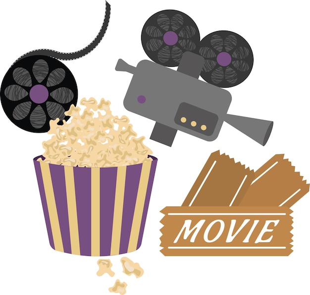 Vector movie popcorn tickets camera high quality vector illustration