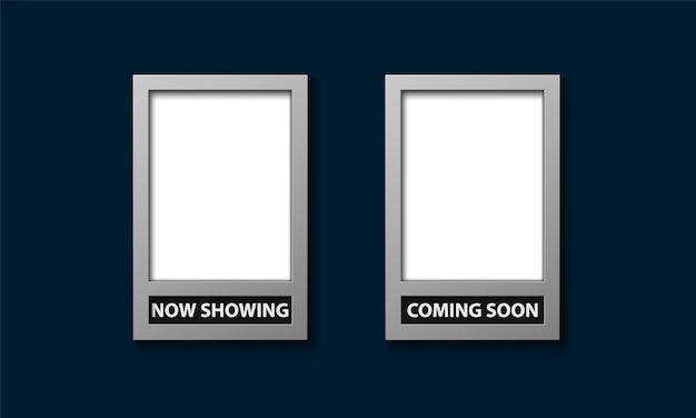 Movie poster frame template with now showing and coming soon vector illustration